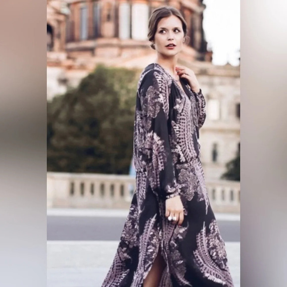 Free People Raven Out Of The Woods Combo Drawstring Waist Dress Sz XS - Picture 5 of 6